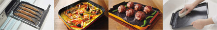 NORITZ 専用容器のキャセロール、プレートパンでの調理イメージ。