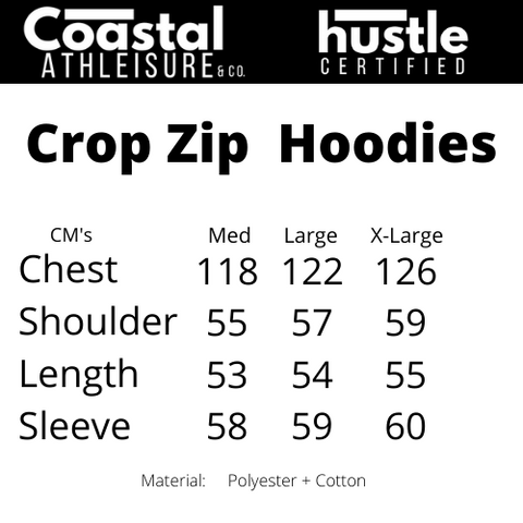 Crop Zip Up Hoodies Sizing Chart