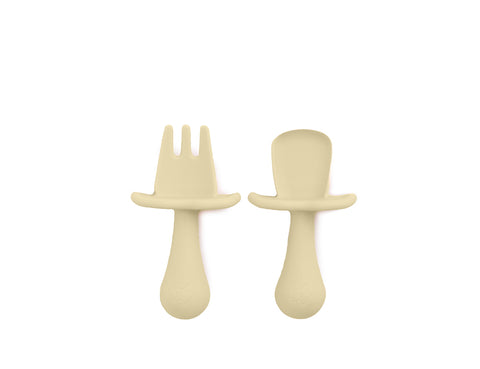 Baby Led Weaning Silicone Spoon & Fork Cutlery - Sand