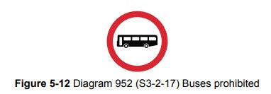 Diagram 952 buses prohibited uk road sign