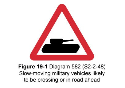 slow moving tank crossing ahead sign 582