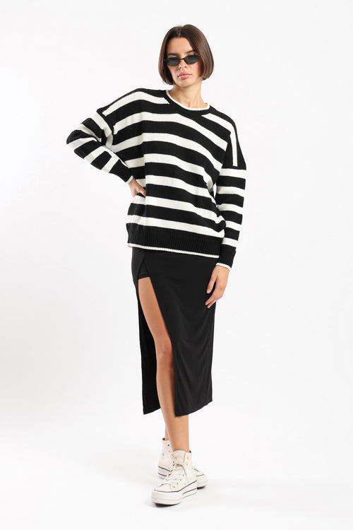 STRIPED KNIT SWEATER - BLACK