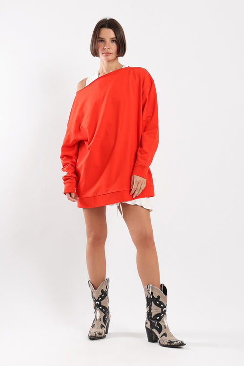 VERSATILE OFF SHOULDER SWEATER - RED