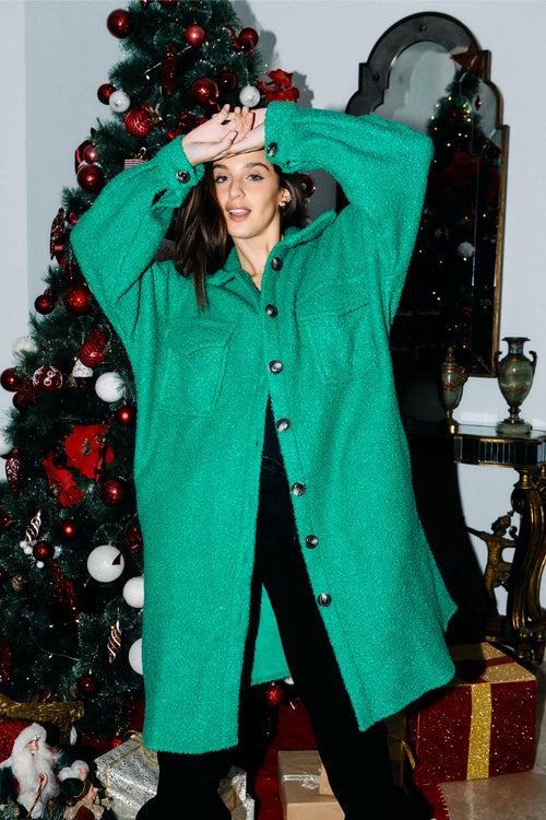 OVERSIZED BOUCLE WOOL COAT - GREEN