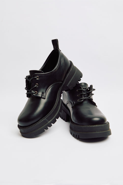 LEATHER PLATFORM OXFORDS - BLACK