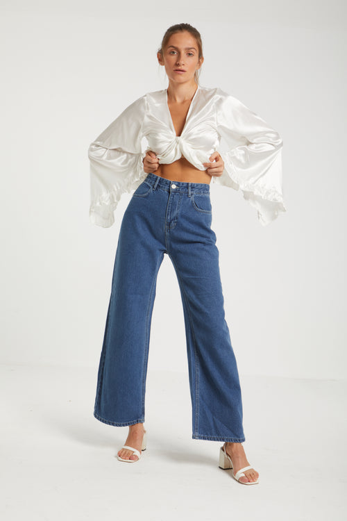 MID RISE WIDE LEG JEANS- MID WASH