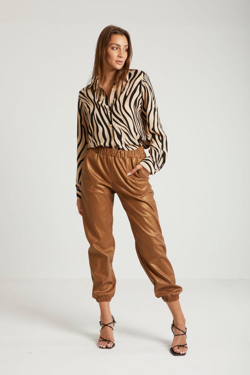 LEATHER CARGO PANTS - BROWN