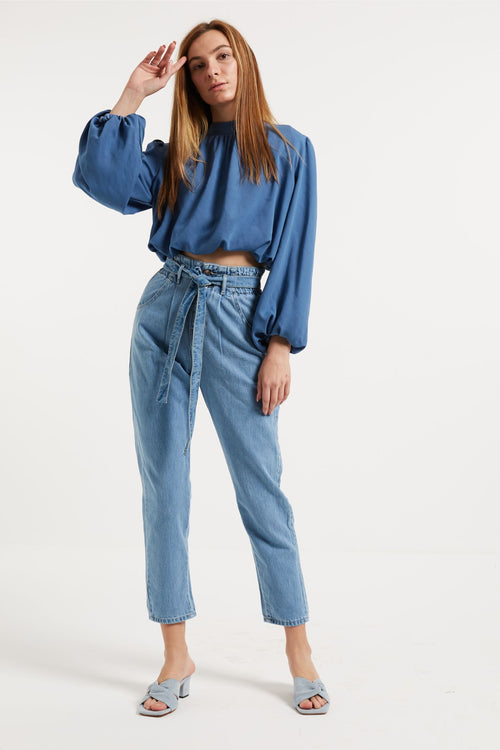 STONE BELTED PAPERBAG JEANS