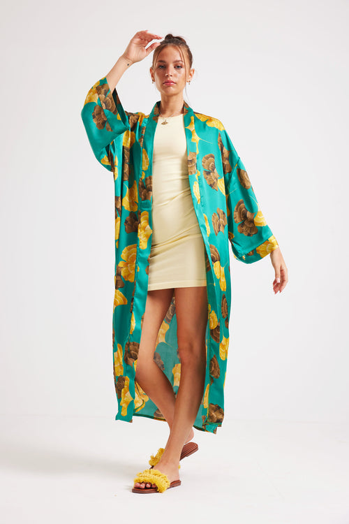 SUMMER DAZE SATIN KIMONO - GREEN