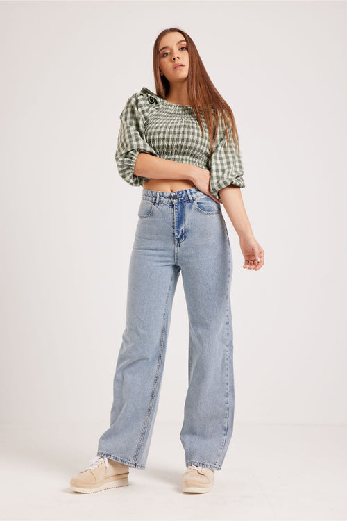 MID RISE WIDE LEG JEANS-LIGHT BLUE