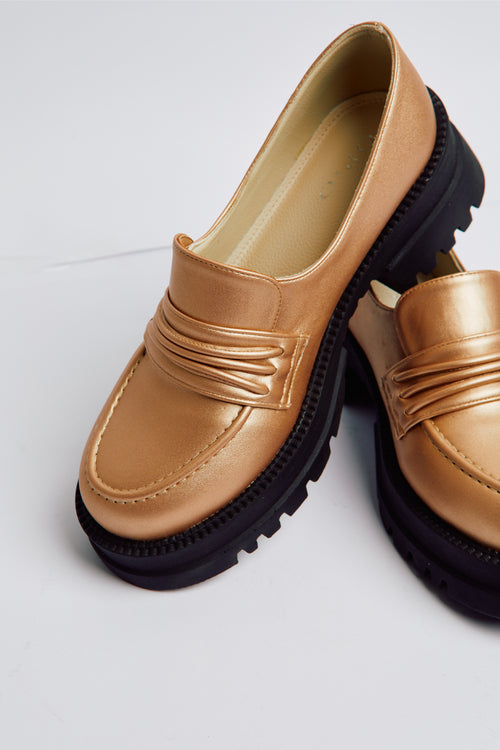 LEATHER CHUNKY LOAFERS - ROSE GOLD
