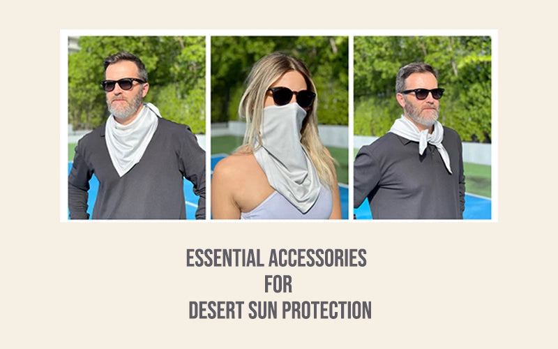 A photocard of man and woman wearing cooling bandana