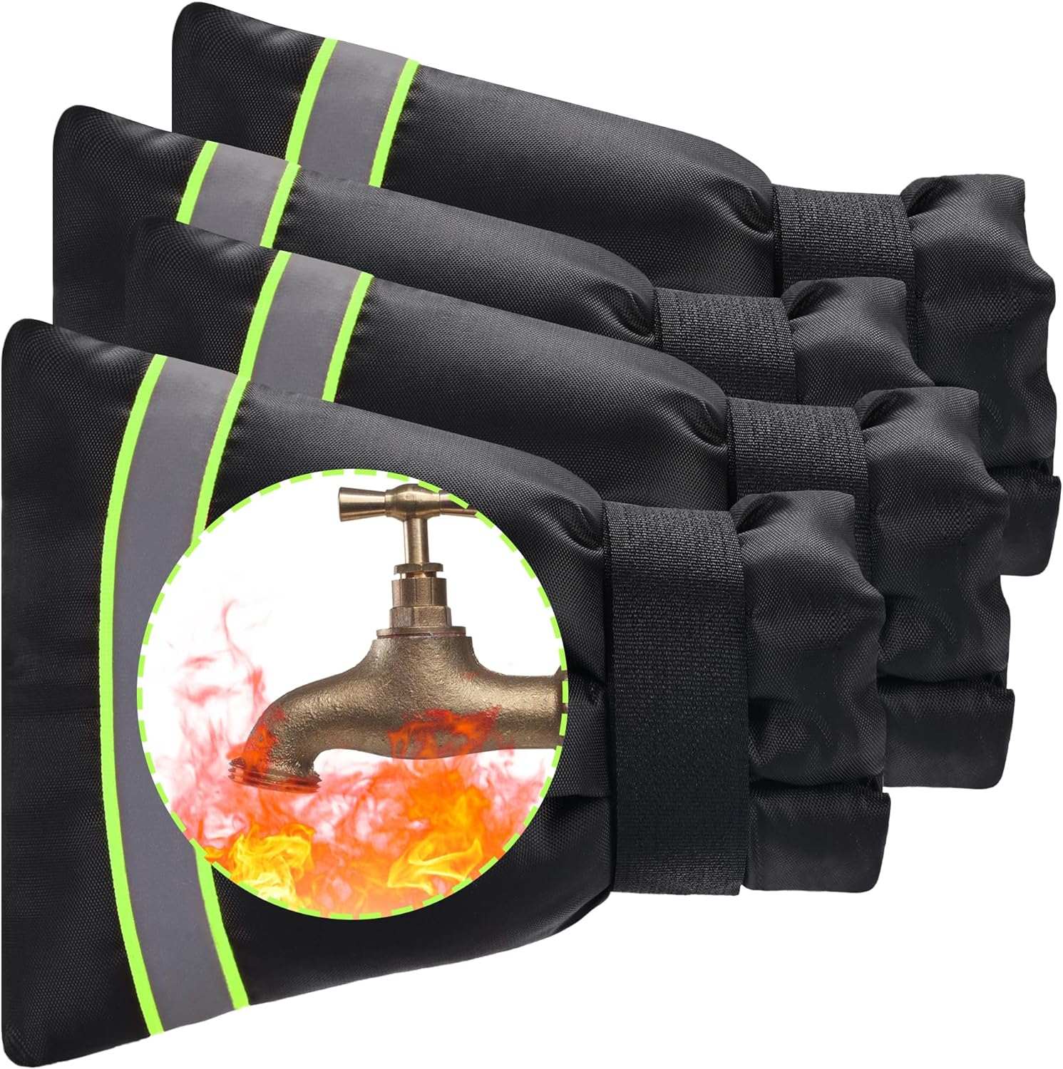 Outdoor Faucet Cover, Thicken Outdoor Faucet Covers for Winter Freeze Protection 5.9" W x 7.1" H Green Reflective Strip, 4 Pack