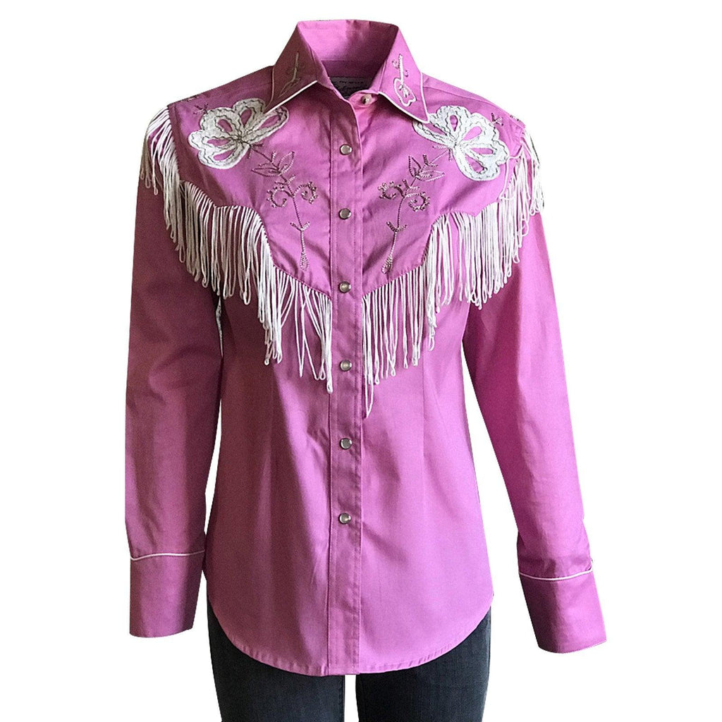 Rockmount Ranch Wear Womens Pink Fringe Embroidered Western Shirt ...