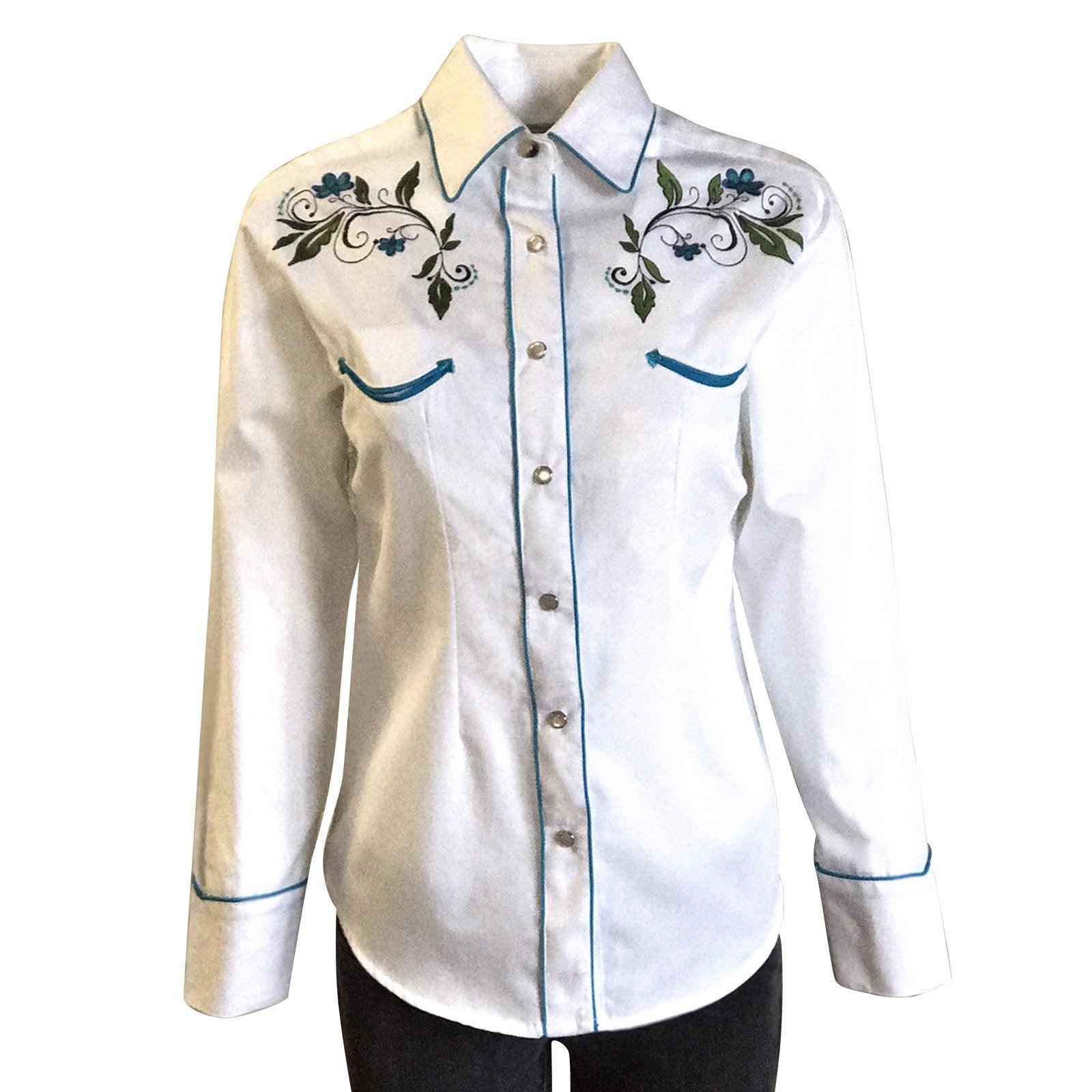 Rockmount Ranch Wear Womens Extra Fine Embroidery White Western Shirt ...