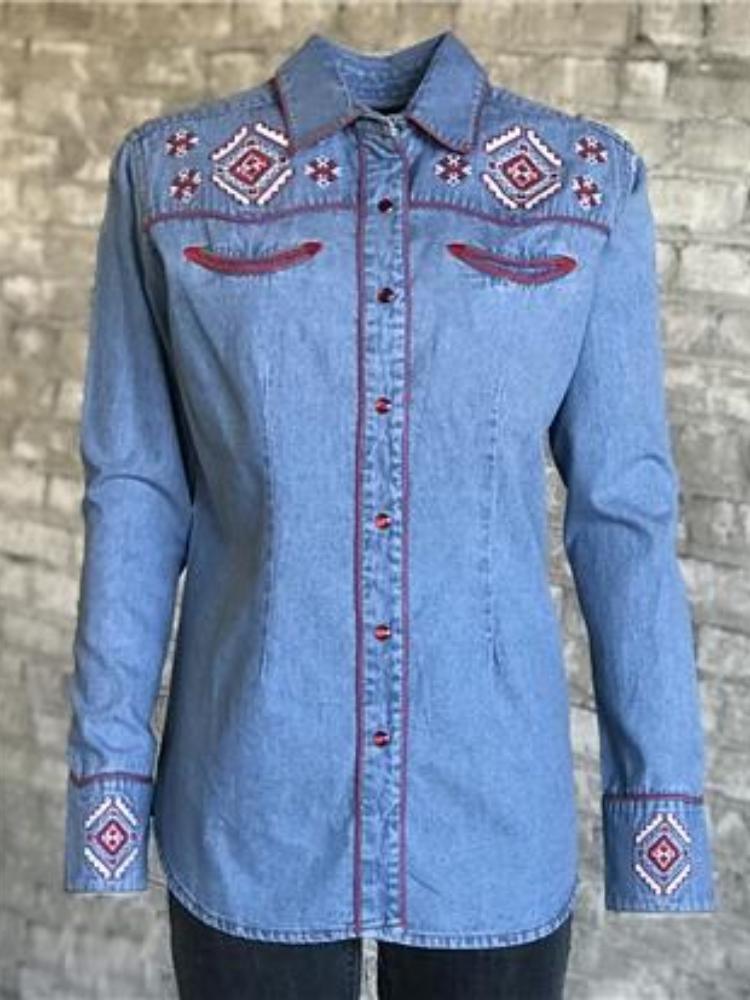 Rockmount Ranch Wear Womens Denim Native Embroidered Western Shirt ...