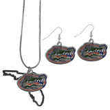 Florida Gators Dangle Earrings and State Necklace Set
