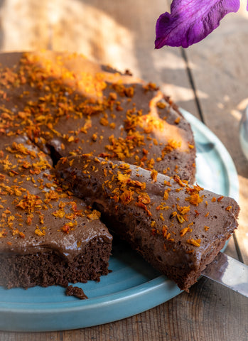 Chocolate cake with sea buckthorn