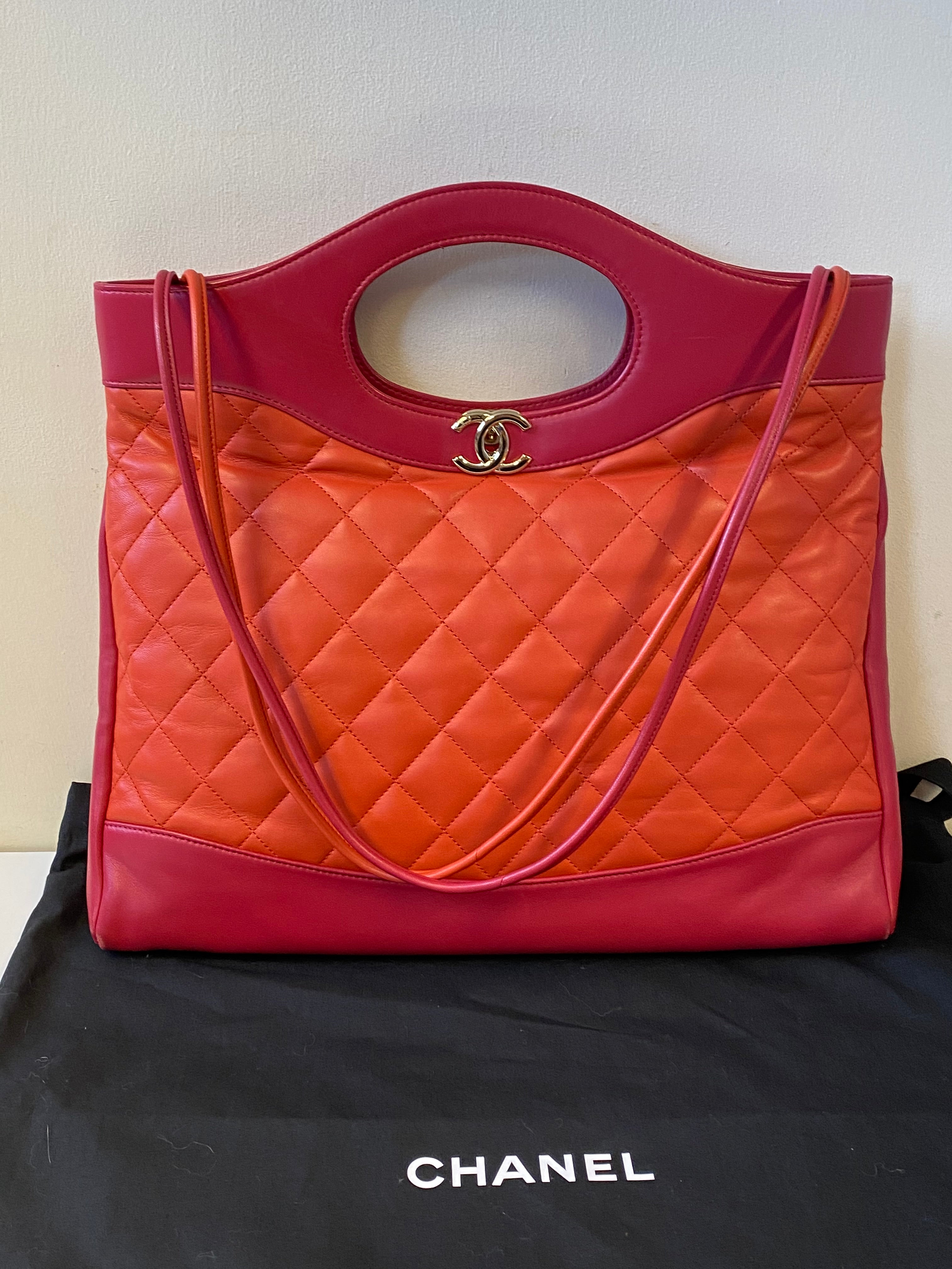 Chanel Orange & Pink Lambskin leather Chanel 31 Shopping Tote Bag ...