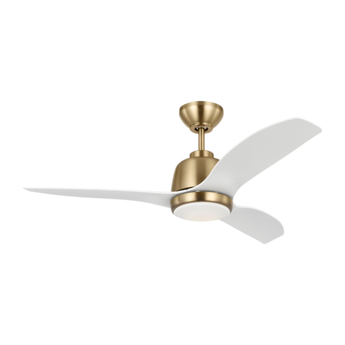 Avila 44 Inch LED Ceiling Fan with Light Kit and Remote, Satin Brass with Matte White Blades