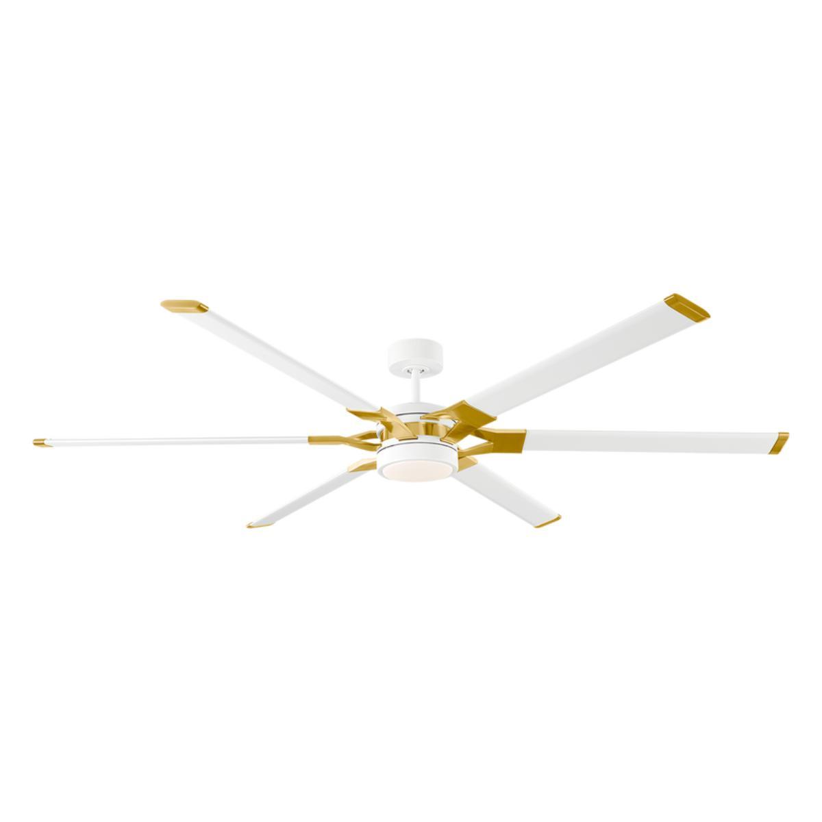 Loft 72 Inch LED Ceiling Fan with Light Kit and Remote, Matte White and Burnished Brass Finish