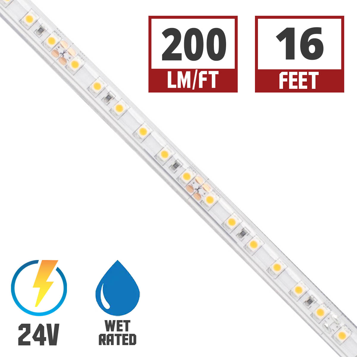 Diode LED BLAZE™ BASICS 16.4 ft. 200 LED Tape Light, 24V, 3000K, With  Dimmable Driver, DI-KIT-24V-BC2MD60-3000