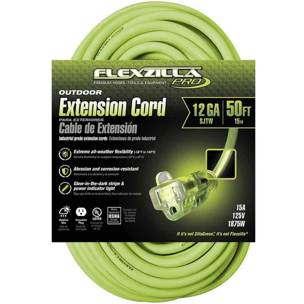 Prime Wire And Cable FZ512835 100 ft. Outdoor Heavy Duty Flexzilla Pro Extension  Cord - 12/3 Gauge - SJTW - Green - Bees Lighting