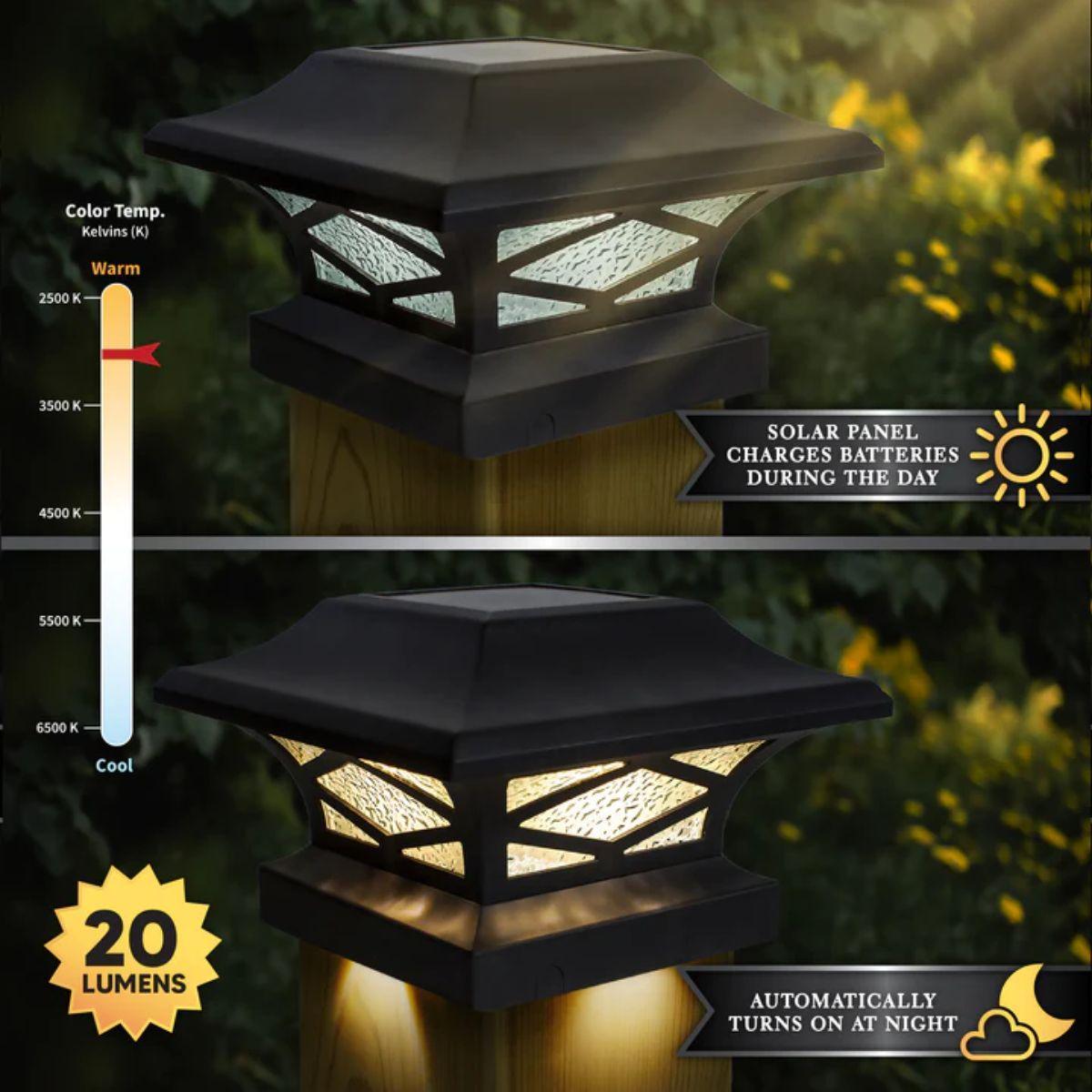 LED Solar Post Cap 4x4 20 Lumens 2700K (Pack Of 2)