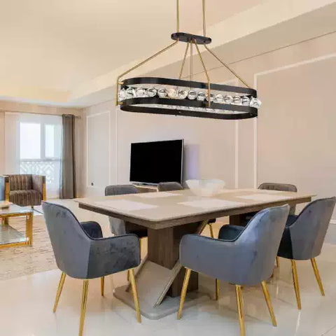 chandelier over a table