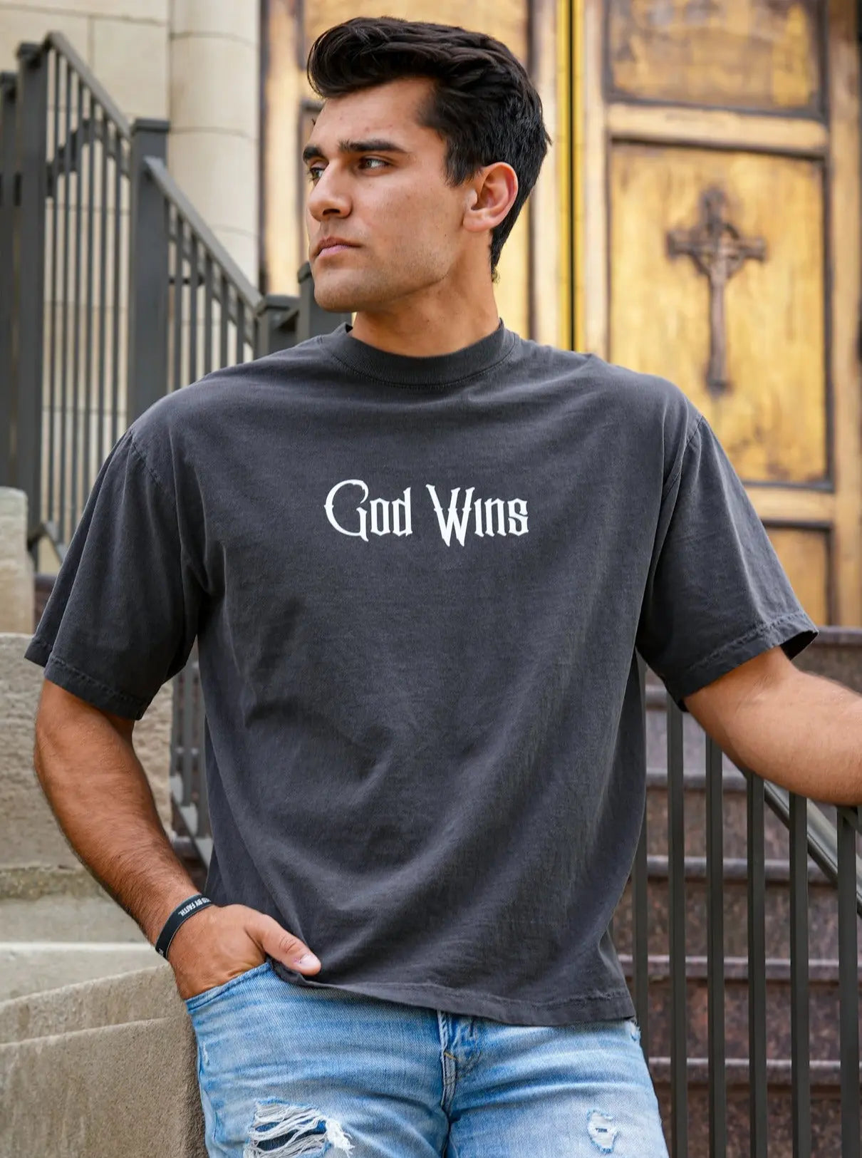 God Wins Tee - Vintage Black HolStrength