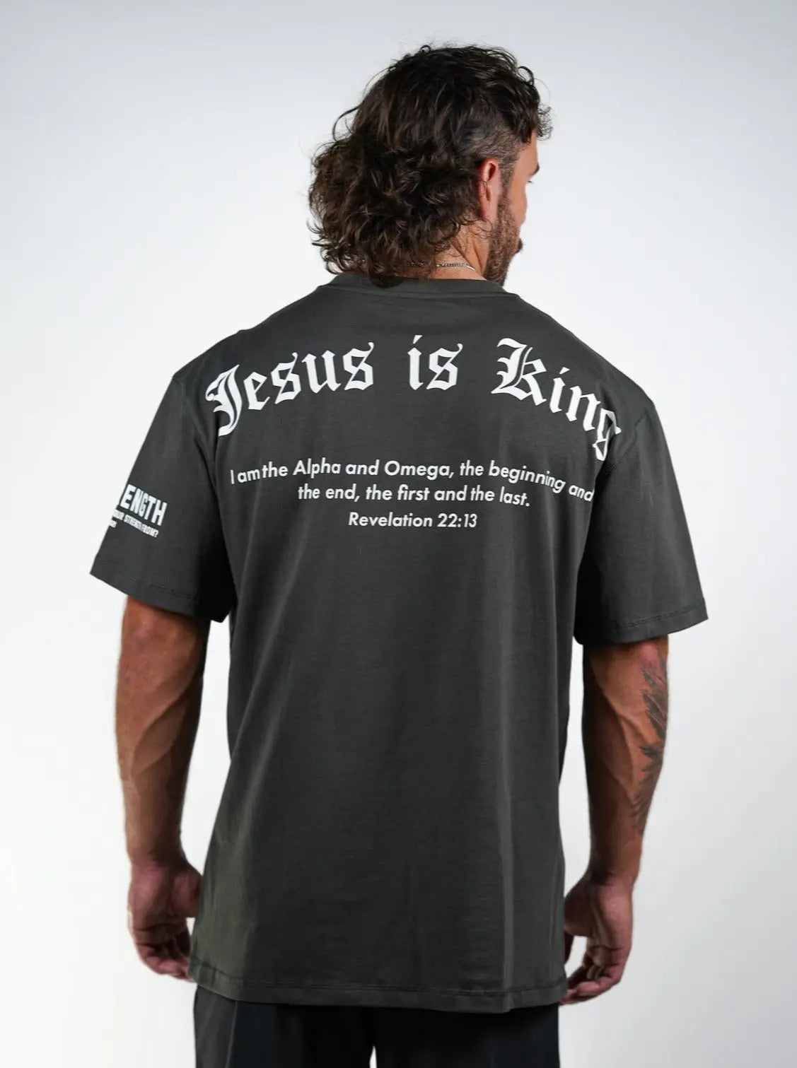 Jesus Is King Oversized Tee - Gunmetal HolStrength