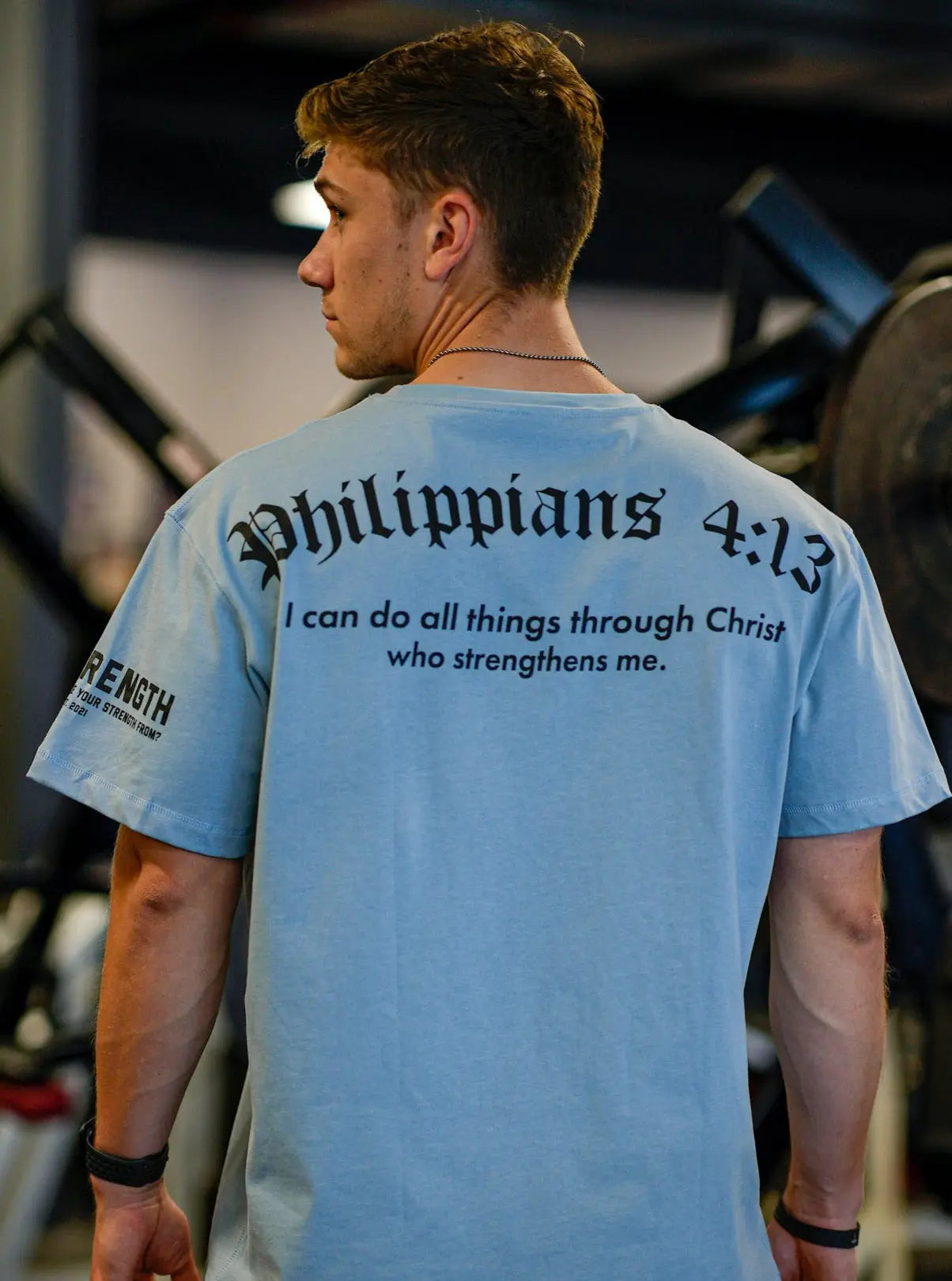Philippians 4:13 Oversized Tee - Light Blue HolStrength