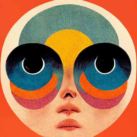 AI art image generated by Midjourney using prompts "Surreal 1960s graphic illustrations of dreams featuring eyes"