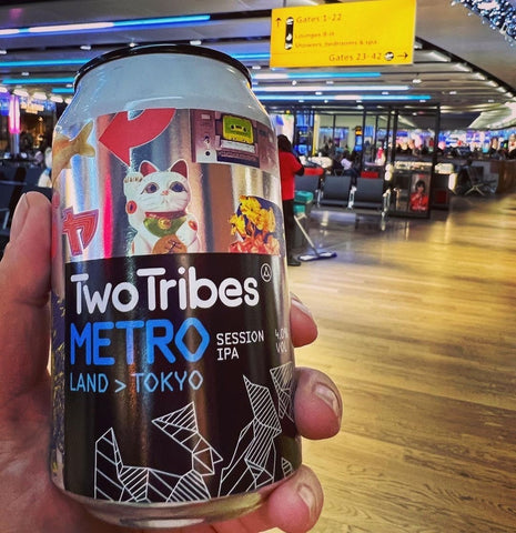 A can of Two Tribes Metroland Tokyo at Heathrow Airport - Photo by Instagram user @lacheveesamor