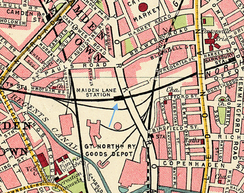 Map of Maiden Lane Station in the early 1900s
