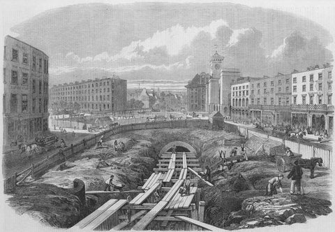 Illustration depicting the construction of the Metropolitan Line in the 1860's
