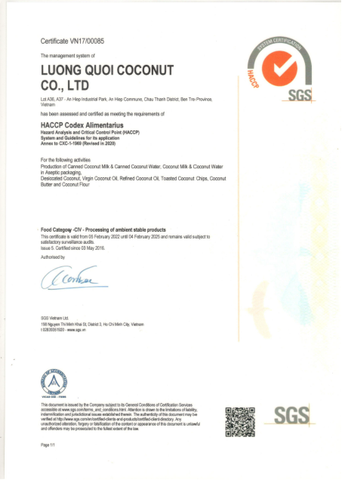 LQC CocoGoods HACCP Codex Alimentarius Certificate