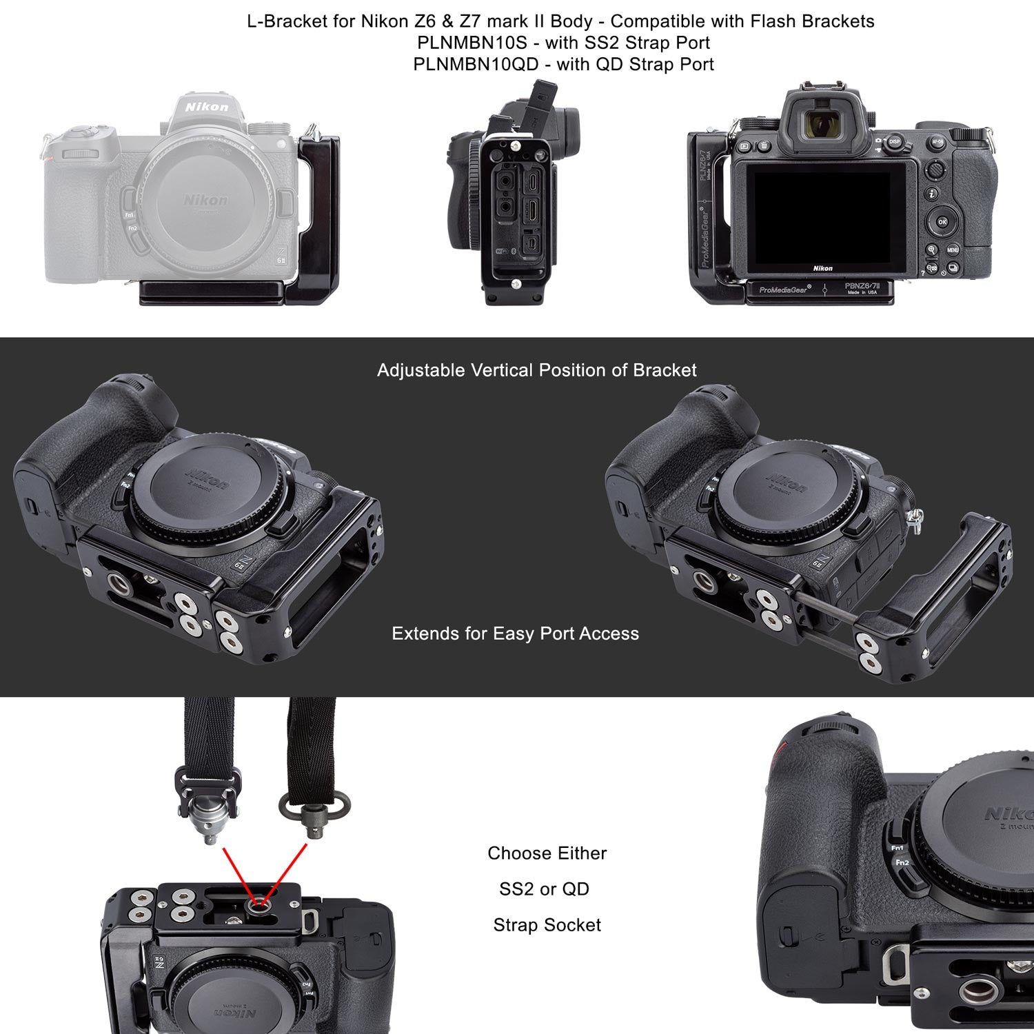NIKON Z6 and Z7 Mark II MirrorLess Camera Professional L-Bracket Arca-Swiss Type for Ball Head Tripod