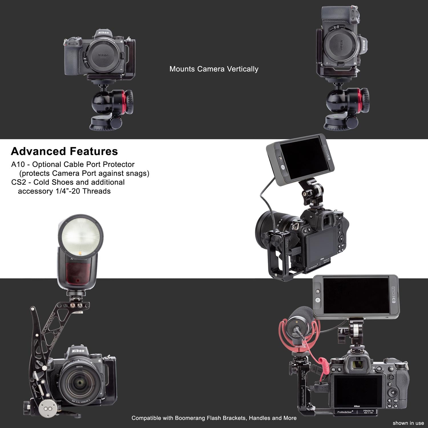 ProMediaGear L-Bracket L-Plate Custom Designed for Nikon Z6 Z7 Mark II Mirrorless Camera FTZ adapter