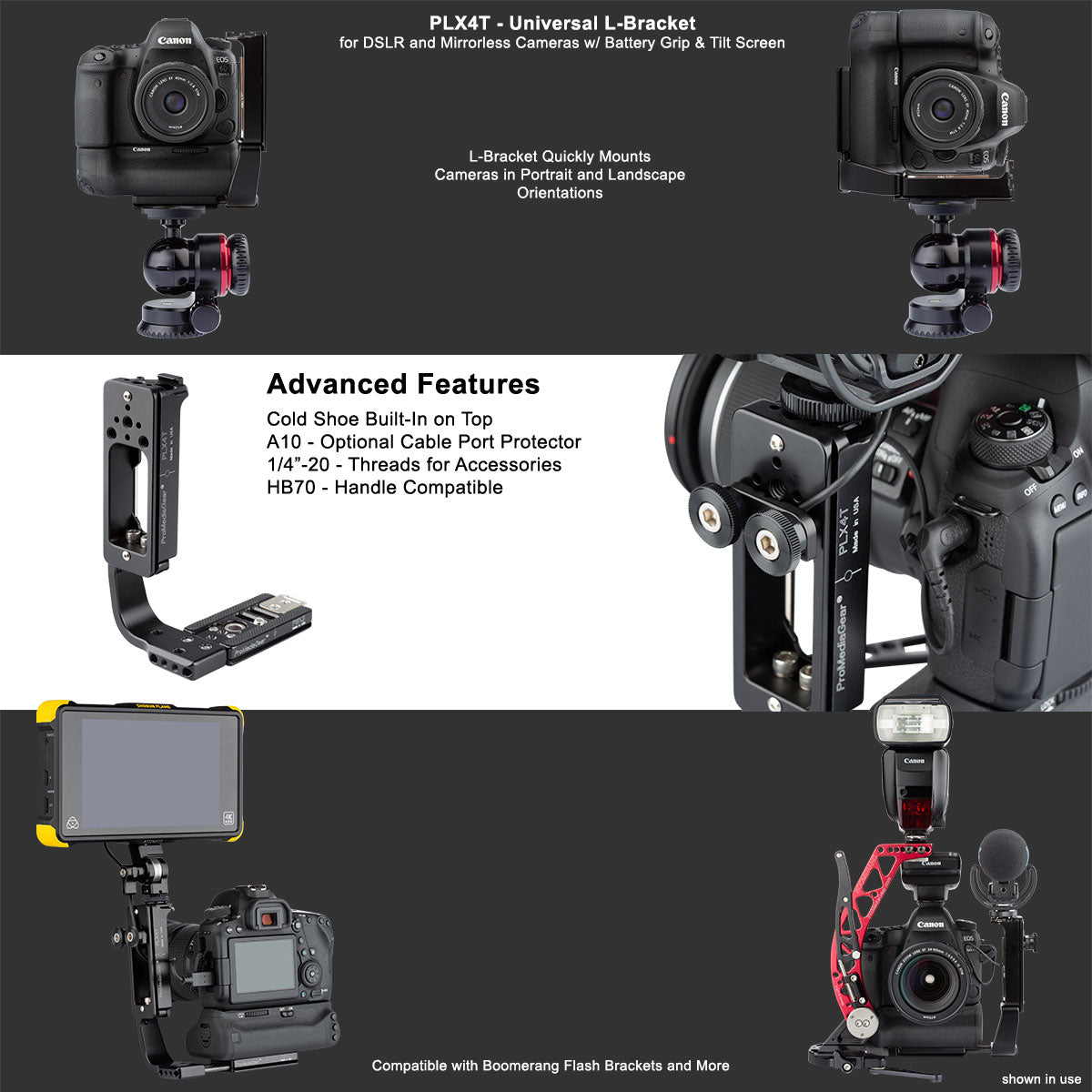 L-Bracket L-Plate for Professional Phtoographers, studio portrait landscape for DSLR and Mirrorless cameras from Sony Nikon and Canon 1dx 5D 7D 90D