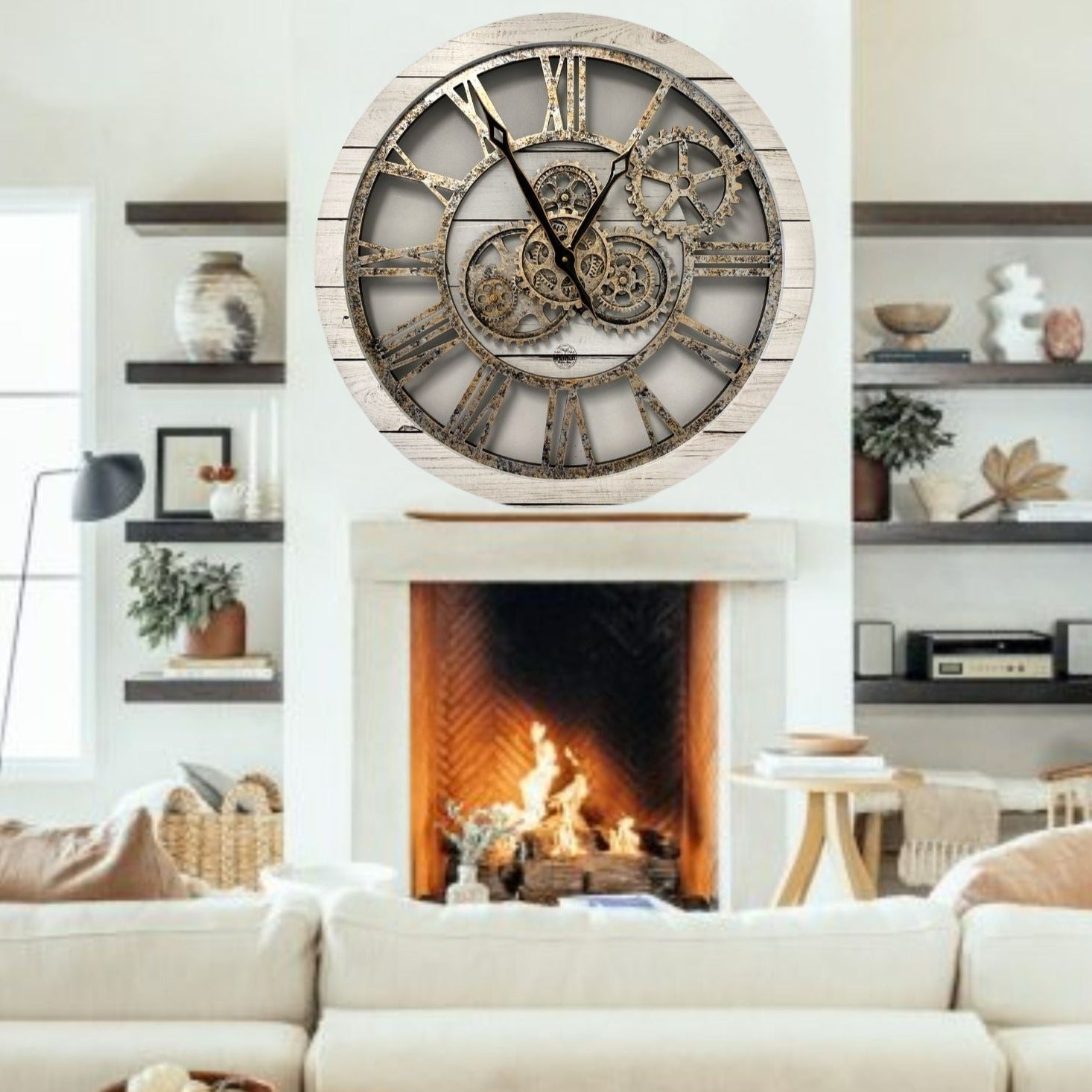 WALL CLOCK 24 INCH WHITE FARMHOUSE The Gears Clock   28 