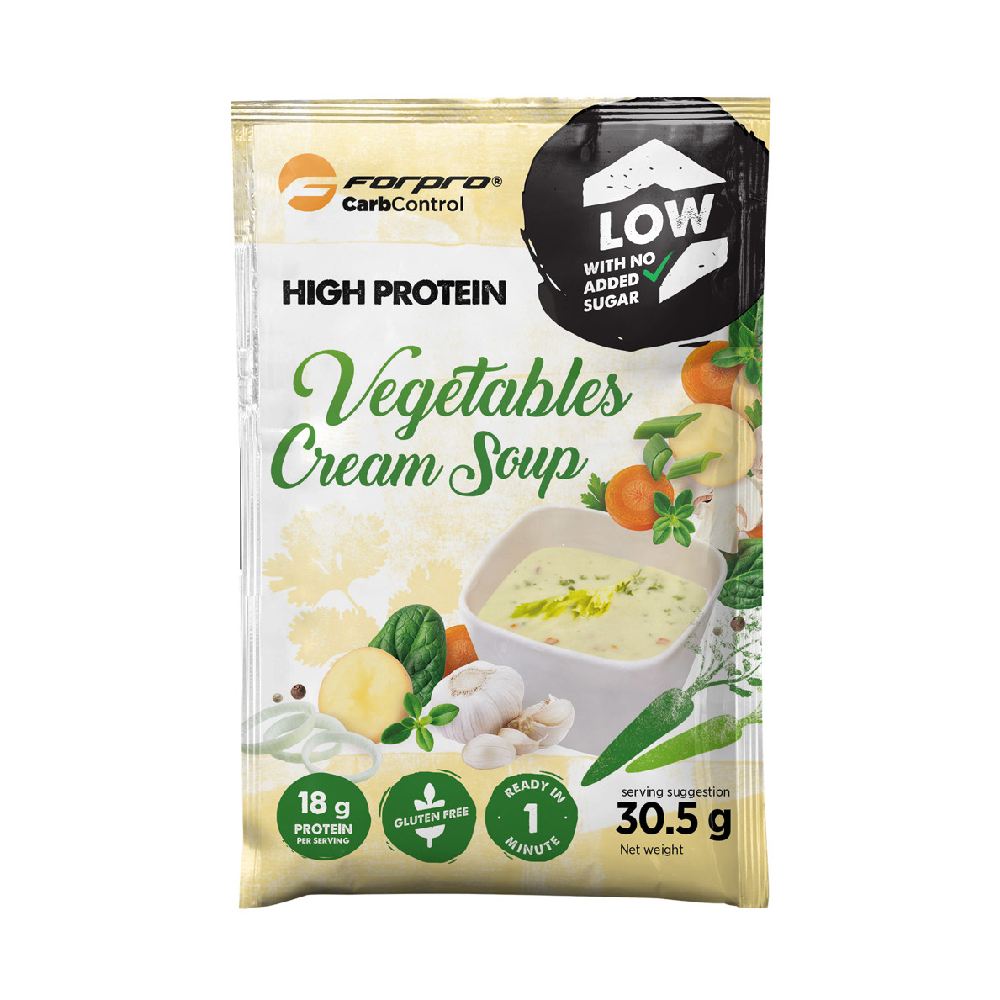 supa crema de linte rosie cu legume Supa crema de legume, pudra, 30,5g, ForPro, Bogat in proteine - Nutriland