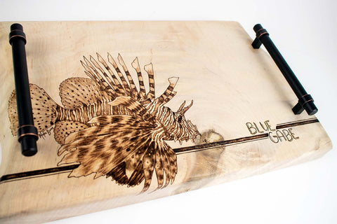 Lionfish Serving tray by Mokie Burns for BlueGabe on YouTube - original wood burned artwork