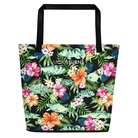 Mokie Burns retro fishing floral tote bag