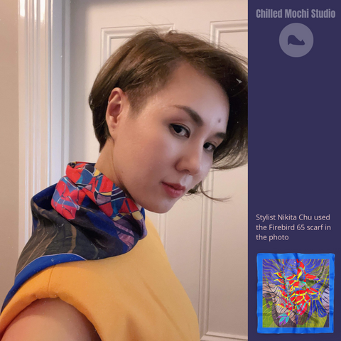 Stylist Nikita Chu styles with Firebird scarf 65