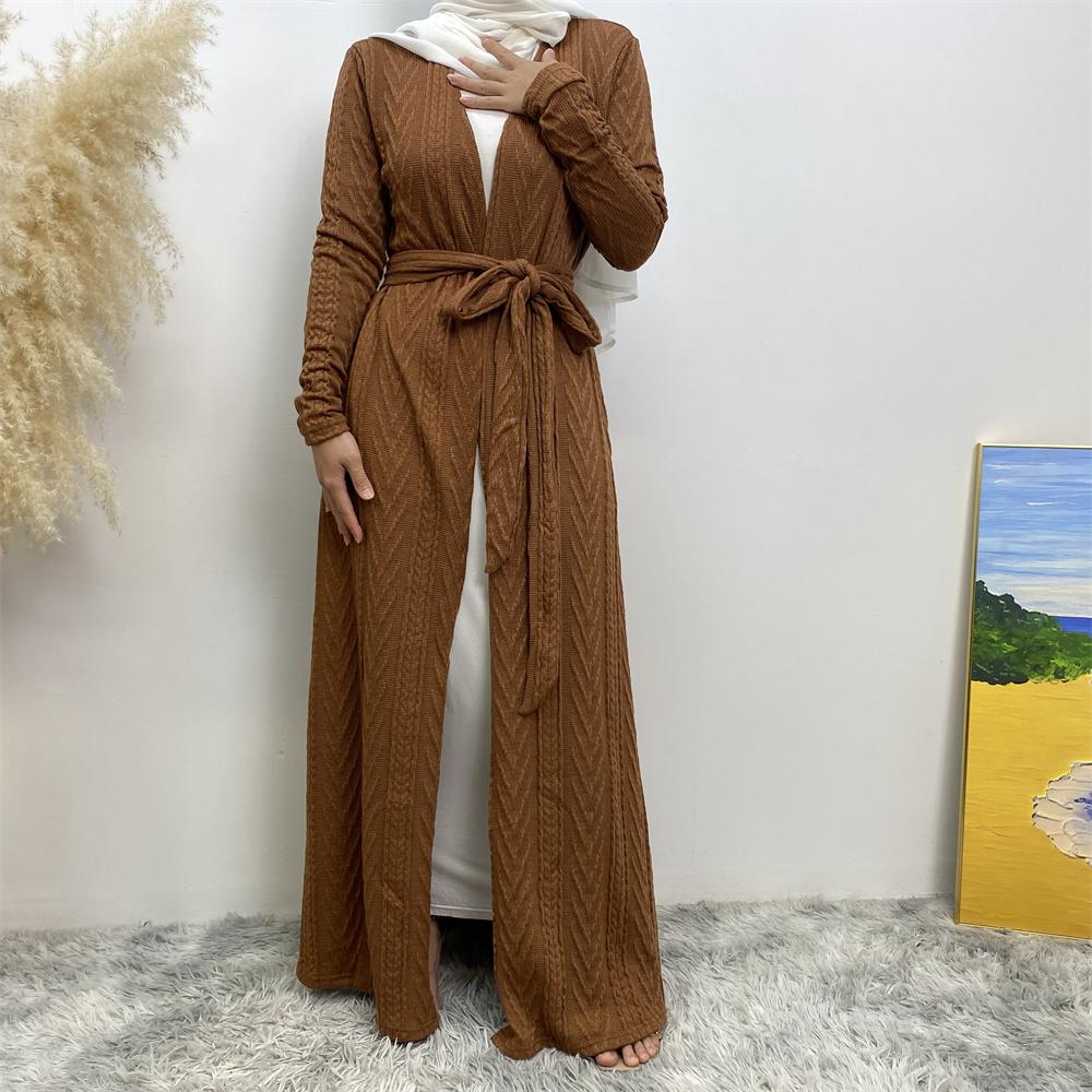 19060#  6 Colors Long Winter cardigan knitted Coat  Abaya - CHAOMENG MUSLIM SHOP