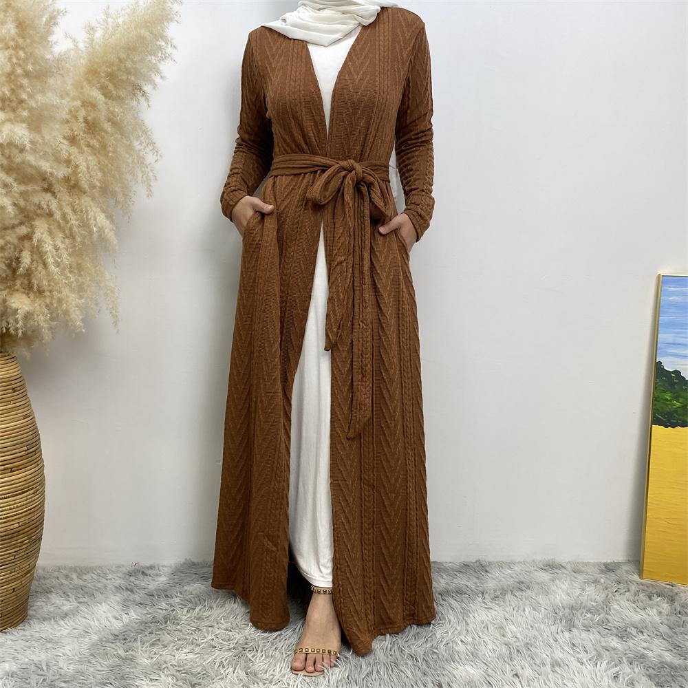 19060#  6 Colors Long Winter cardigan knitted Coat  Abaya - CHAOMENG MUSLIM SHOP