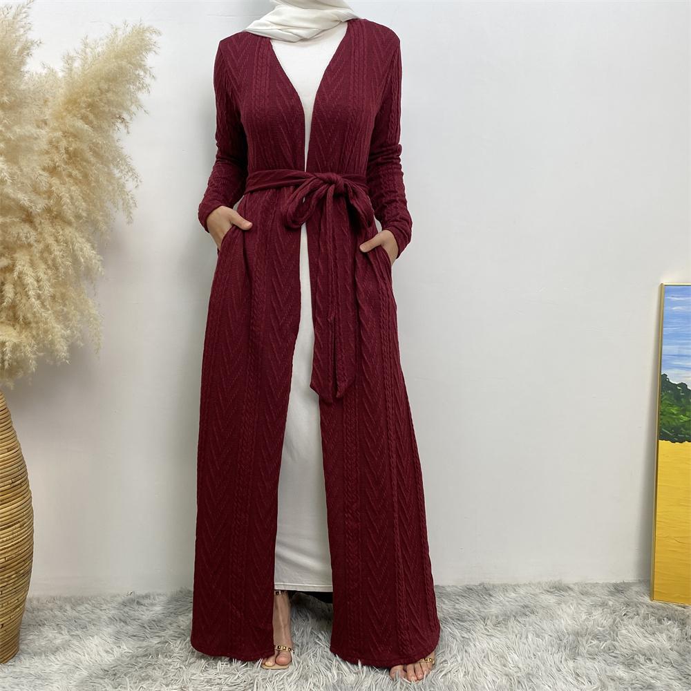 19060#  6 Colors Long Winter cardigan knitted Coat  Abaya - CHAOMENG MUSLIM SHOP