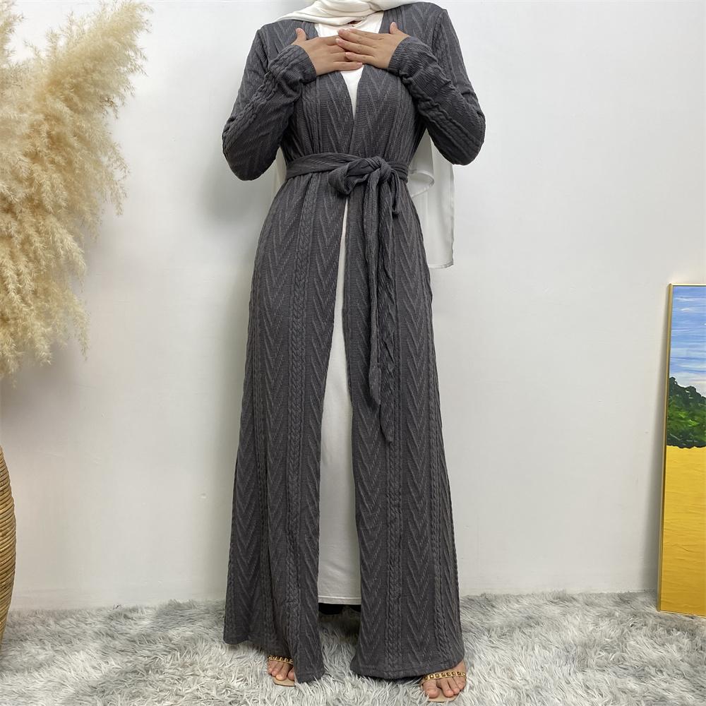 19060#  6 Colors Long Winter cardigan knitted Coat  Abaya - CHAOMENG MUSLIM SHOP