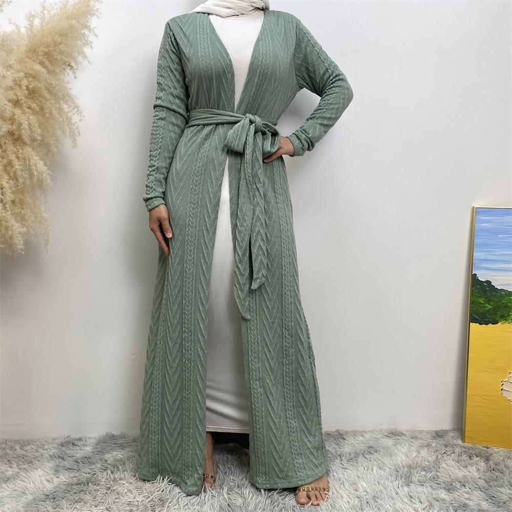 19060#  6 Colors Long Winter cardigan knitted Coat  Abaya - CHAOMENG MUSLIM SHOP